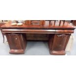 Victorian mahogany veneered twin pedestal sideboard with three frieze cushion drawers & two bowed