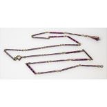 Silver and purple guilloche enamel link necklace, length 59cm.