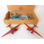 Dinky Toys diecast two light racer aircrafts; together with four Gloucester Gladiators (6).
