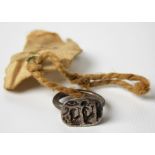 Interesting Ancient Egyptian white metal seal ring, engraved with hieroglyphs, a cotton provenance