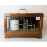 Early 20th Century mahogany cased barograph, the hinged top with brass carrying handles & two glazed