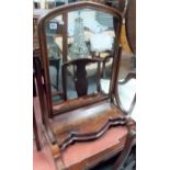 Victorian mahogany large dressing table mirror, the plate with arched top & on scroll supports