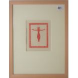 ERIC GILL (1882-1940) Christ crucified. Latin text in border surrounding. Wood engraving printed