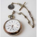 800 white metal & gold plated crown wind pocket watch, the 38mm white enamel dial with Roman