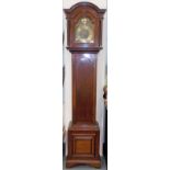 Early 20th Century three-train grandmother clock with 8in arched brass dial inscribed Tempus