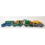 Dinky Toys diecast Bedford dump truck with bin; together with a Commer Dinky service truck and six