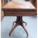 Edwardian rosewood marquetry & string inlaid envelope pedestal card table, the four-section top with