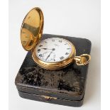 18ct hallmarked gold cased Waltham full hunter crown wind pocket watch, the white enamel 40mm dial