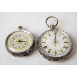 Two silver cased engraved fob watches