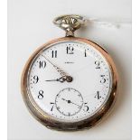 Omega 800 white metal cased crown pocket watch with 42mm white enamel dial with Arabic Numerals &