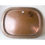 Large copper Arts & Crafts silvered tray by Hugh Wallis, stamped monogram, width 57cm