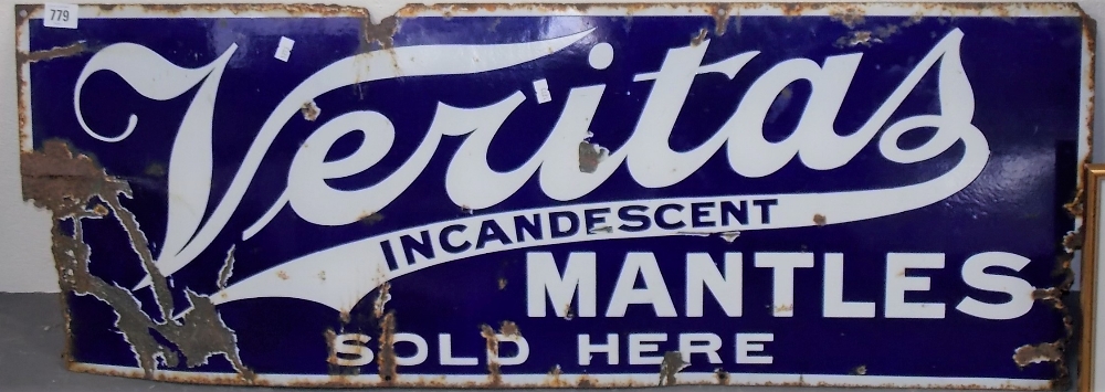 Vintage enamel sign for 'Baritas Incandescent Mantels Sold Here, 38cm x 100cm