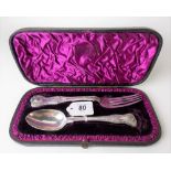 Victorian silver cased King's pattern fork and spoon, maker CB, London 1886, weight 5.15oz approx.
