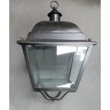 A large black painted metal five glazed hanging lantern, height 70cm approx.