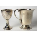 Modern silver pedestal christening cup; together with an egg cup, weight 3oz approx.