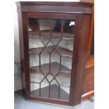 19th Century mahogany wall hanging corner cabinet with astragal glazed doors, width 71cm