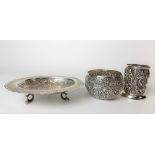 19th Century Indian silver embossed bowl; together with an Indian silver embossed oval shallow