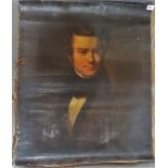 Early 19th Century oil on canvas half length portrait of a young gentleman, unstretched, 72cm x
