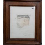 Early 20th Century profile sketch of a Naval Officer, coloured chalks, indistinctly signed and