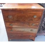 Early 19th Century mahogany cross-banded secretaire chest of four drawers & on splayed feet,