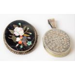 Silver mounted Pietra Dura oval brooch decorated with flowers (AF); together with a Victorian silver