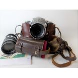 Exakta Varex 11A 5mm SLR manual camera, serial no. 935584, in original leather case, fitted with