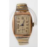 9ct gold cased 1940's gentleman's manual wind wristwatch, the silvered rectangular dial with