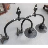 Pair of early 20th Century black painted metal street lamps with spearhead finials, width overall