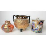 Wilton ware squat vase, Losol ware 'Exotic' pattern lidded condiment pot and a Royal Doulton silicon