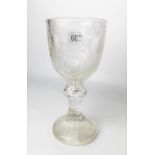 19th Century Bohemian clear glass goblet, the bowl with circular and facet cut and wheel engraved