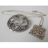 Modern Dublin silver Celtic pendant necklace; together with a Scottish silver 'Iona' brooch of