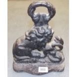 19th Century cast iron door stop modelled as a lion & serpent, height 23cm