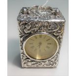 Victorian silver embossed small carriage timepiece by Mappin Brothers, 220 Regent Street, height