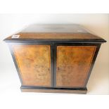 Victorian brass ebony & rosewood inlaid burr walnut veneered tabletop collectors chest, the top with