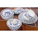 Victorian Royal Worcester blue & white transfer printed part dinner set, with foliate decoration,
