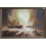 JOHN BAMPFIELD Calvary charge on a battlefield. Oil on canvas. Signed. 50cm x 75cm.