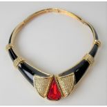Christian Dior vintage gilt metal enamel & paste set choker necklace