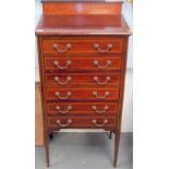 Edwardian inlaid mahogany music chest of six drawers upon square tapering legs.