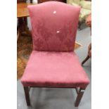 George III mahogany upholstered chair with square section legs joined by stretchers & with