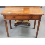 George III mahogany rectangular top tea table, the hinged top over a single frieze drawer & on