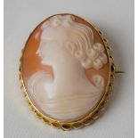 9ct gold mounted shell cameo oval brooch, 40mm x 32mm