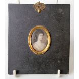 18th Century miniature watercolour on ivory portrait of a woman, oval, 35mm x 26mm.