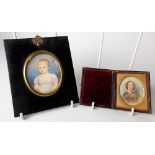 Early 19th Century miniature watercolour on ivory portrait of a young boy, oval, 73mm x 58mm;
