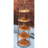 19th Century burr walnut veneered five-tier corner waterfall wotnot, height 144cm