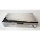 Modern sterling silver rectangular hinge lidded cigarette box, the lid with engraved signatures,