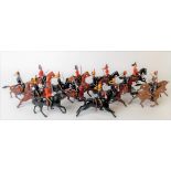 W. Britain set of nine Royal Dragoon mounted soldiers together with a set of five mounted Hussars