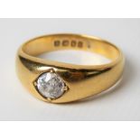 Edwardian 18ct hallmarked gold solitaire diamond gypsy set gentleman's ring, the diamond of 0.50ct