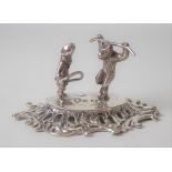 Victorian silver miniature figural ornament cast as a bear dancing with trainer, maker Thomas