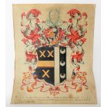 18th Century illuminated armorial on vellum inscribed 'THE ARMS ABOVE DEPICTED IS BORNE BY THE