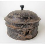 A George III toleware spice box, the dome hinged lid revealing six sections & a nutmeg grater,